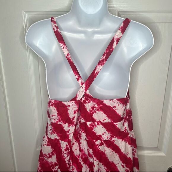 Calypso St. Barth Target Pink Red Tie Dye Cotton Tiered Maxi Dress Faux Wrap 12 - Picture 8 of 12